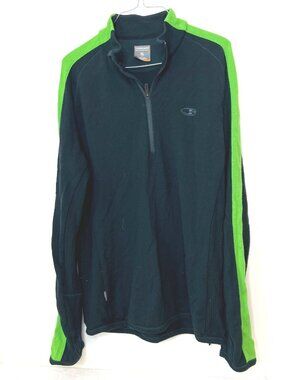 Icebreaker 100% Merino Wool 1/4 Zip Pullover Men’s XL Black Green FLAW